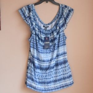 Women's Blue Tie Dye Striped Blouse 2X